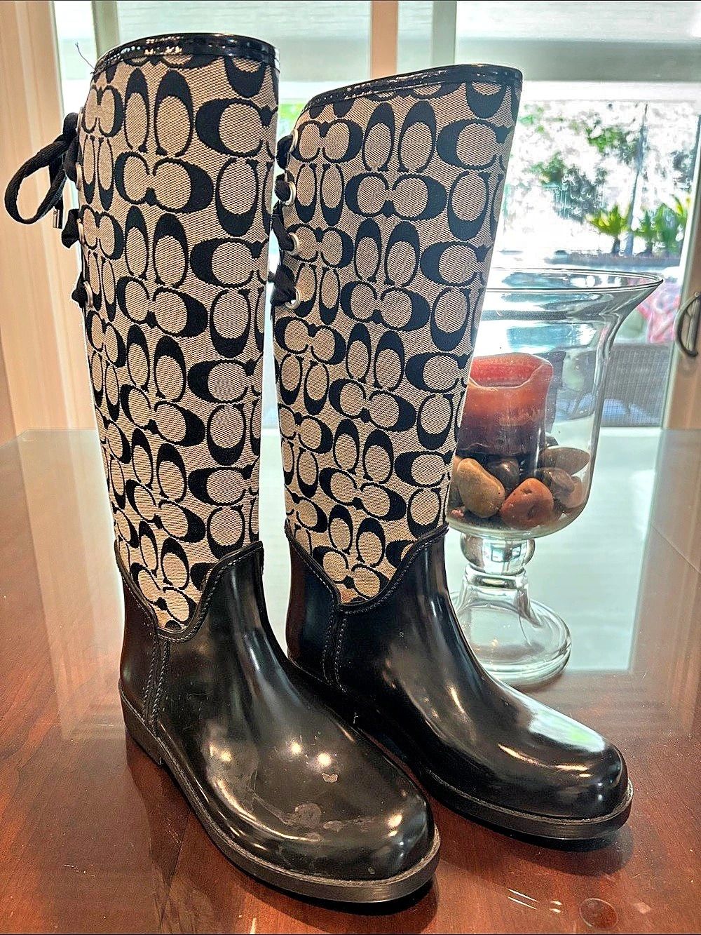 Coach Tristee Signature Rain Boot Black & Tan size 8